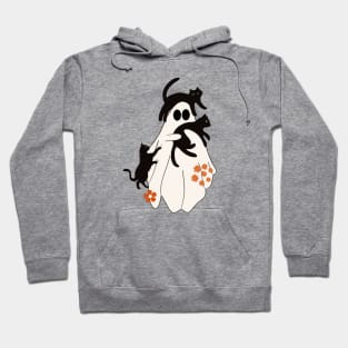 Retro Vintage Cute Flowers Spooky Ghost With Black Cats Halloween Hoodie